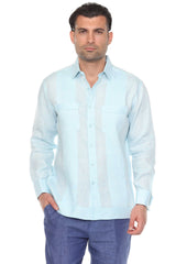 Guayabera de lino 100% de manga larga para hombre – Pliegues tonales