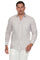 Front studio view of a model wearing the tan Men’s 100% Linen Long Sleeve Guayabera with tonal pleats.