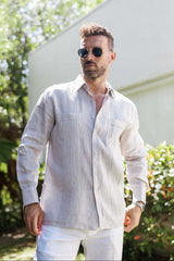 Tonal Pleat 100% Linen Guayabera Long Sleeve French Cuff