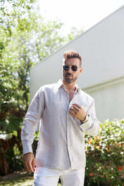 Mojito Men's 100% Linen Guayabera Chacabana Shirt Long Sleeve - Tonal Pleats