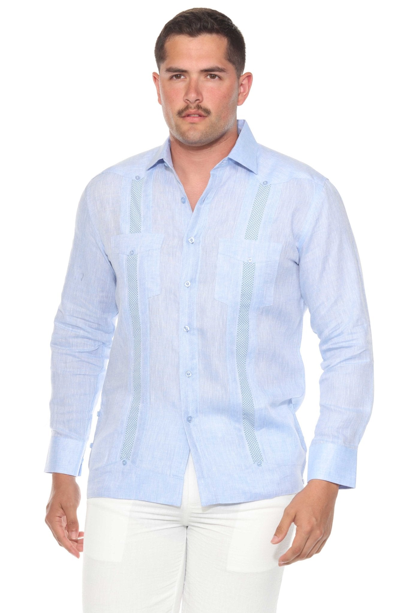 Men's 100% Linen Guayabera Shirt Long Sleeve - Artisan Embroidery