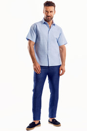 Camisa de manga corta de mezcla de lino con trama cruzada