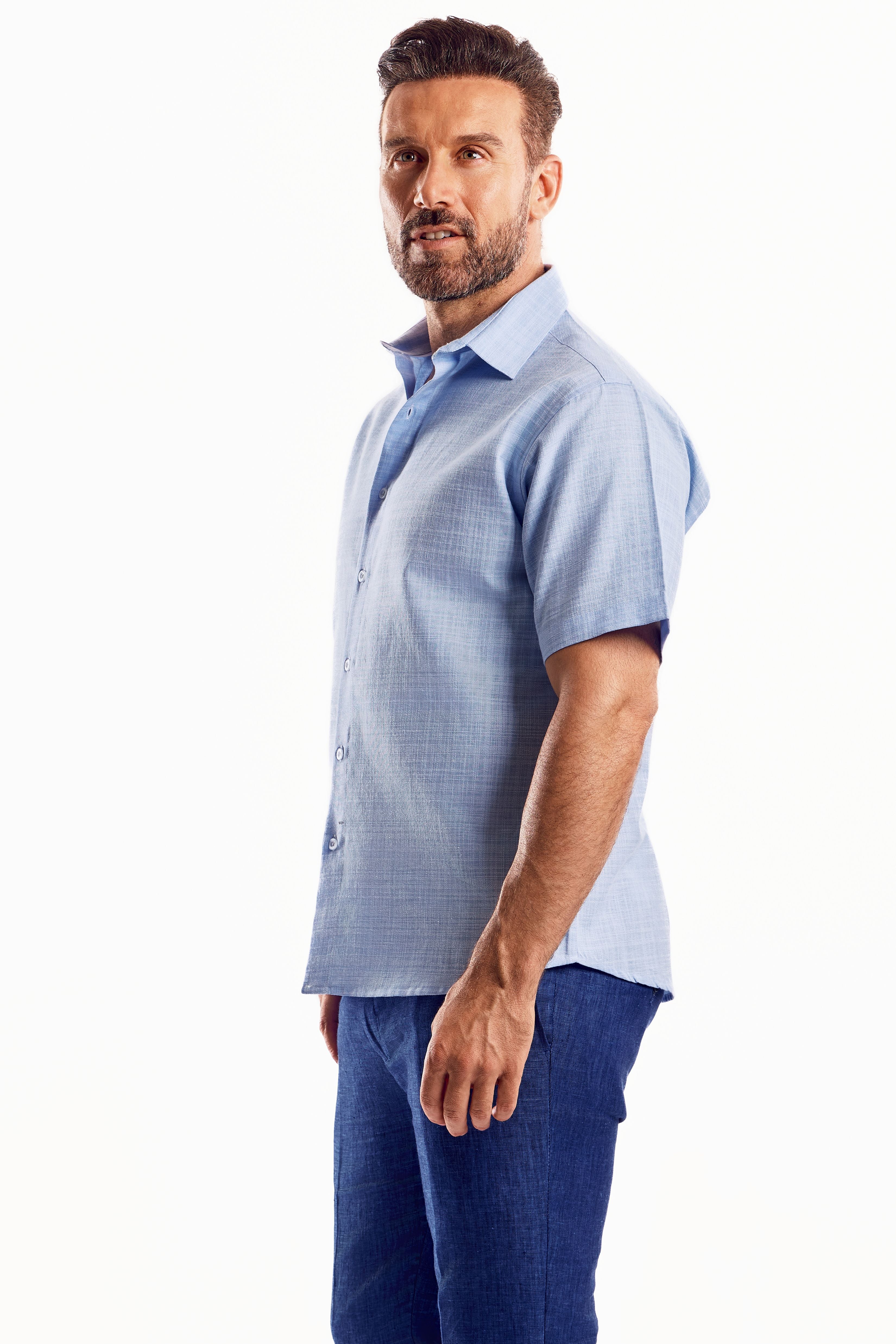 Camisa de manga corta de mezcla de lino con trama cruzada