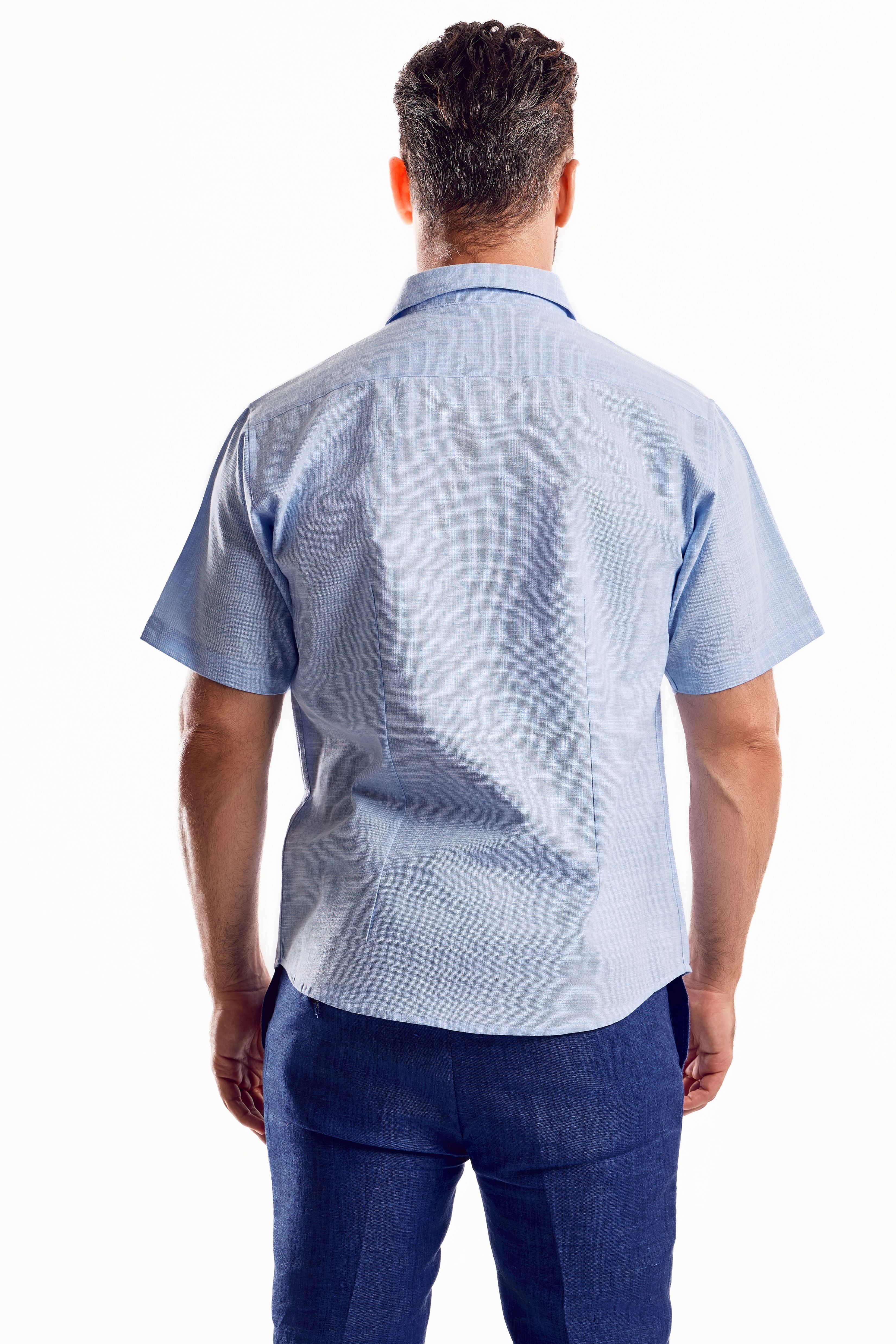 Camisa de manga corta de mezcla de lino con trama cruzada