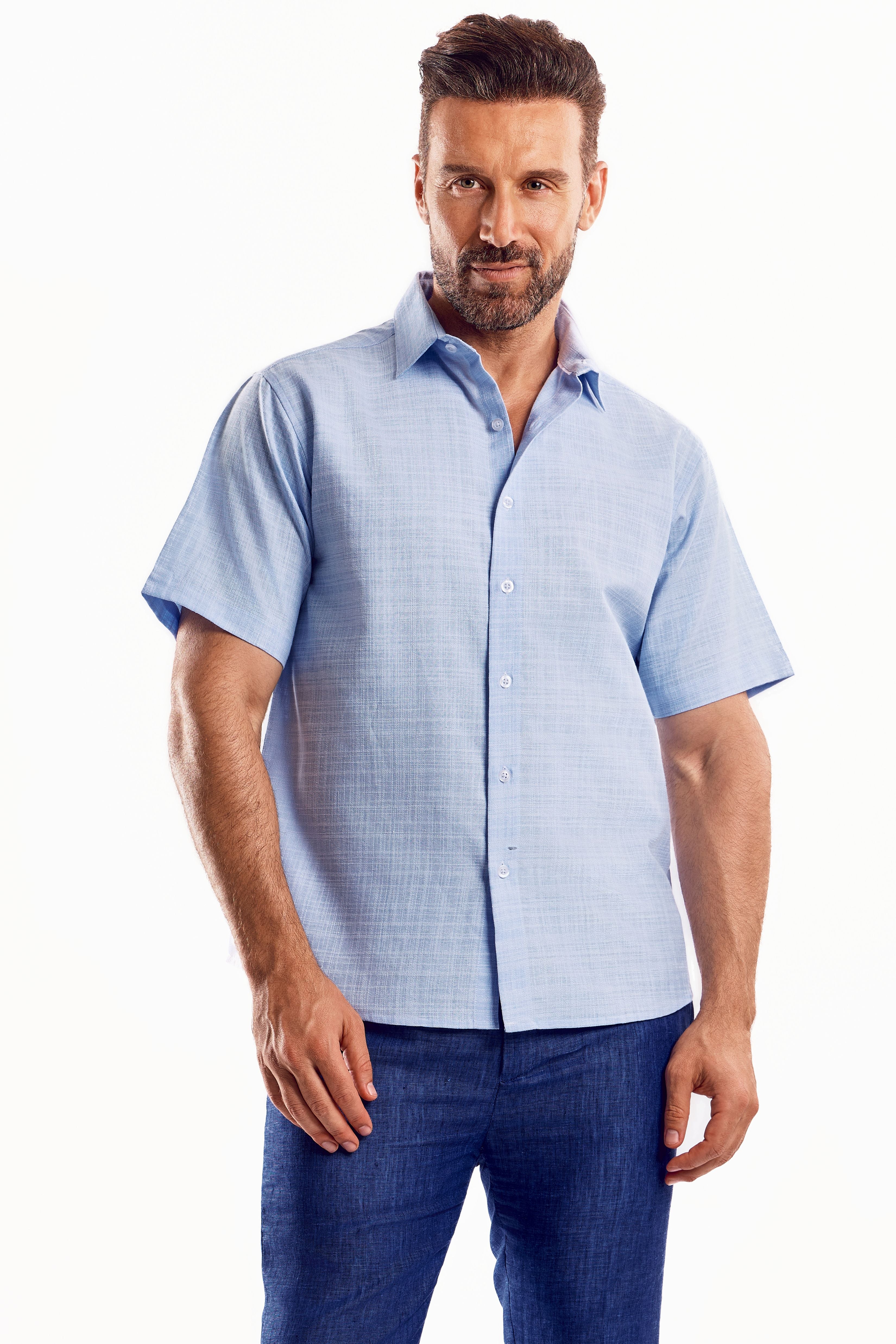 Camisa de manga corta de mezcla de lino con trama cruzada