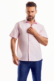 Camisa de manga corta de mezcla de lino con trama cruzada