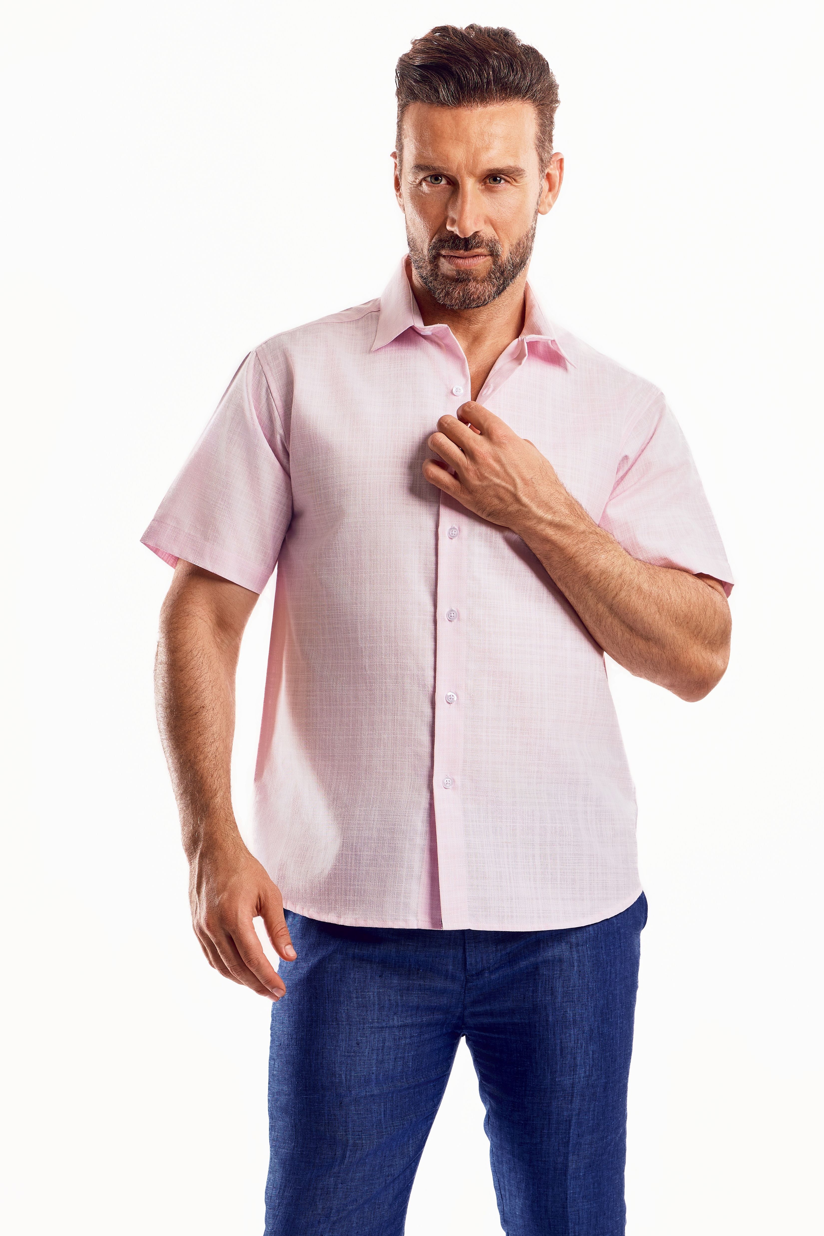 Camisa de manga corta de mezcla de lino con trama cruzada