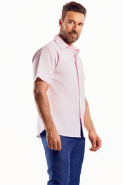 Camisa de manga corta de mezcla de lino con trama cruzada