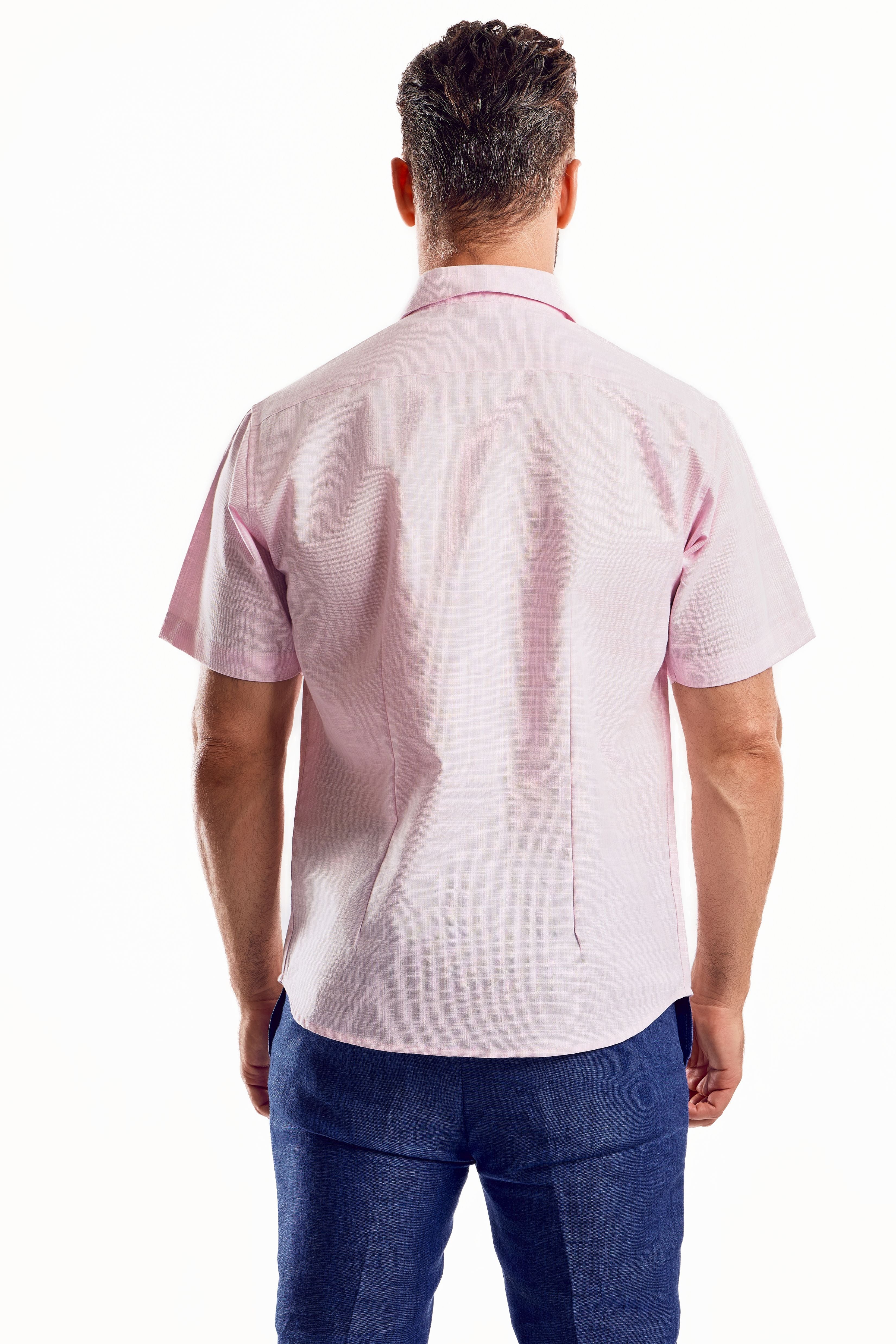 Camisa de manga corta de mezcla de lino con trama cruzada
