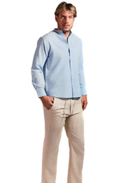 Camisa de manga larga con cuello mandarín y mezcla de lino con trama cruzada