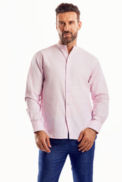 Camisa de manga larga con cuello mandarín y mezcla de lino con trama cruzada