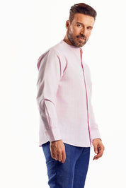 Camisa de manga larga con cuello mandarín y mezcla de lino con trama cruzada