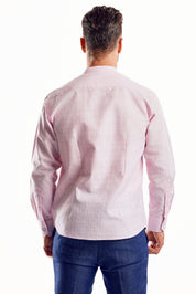Camisa de manga larga con cuello mandarín y mezcla de lino con trama cruzada