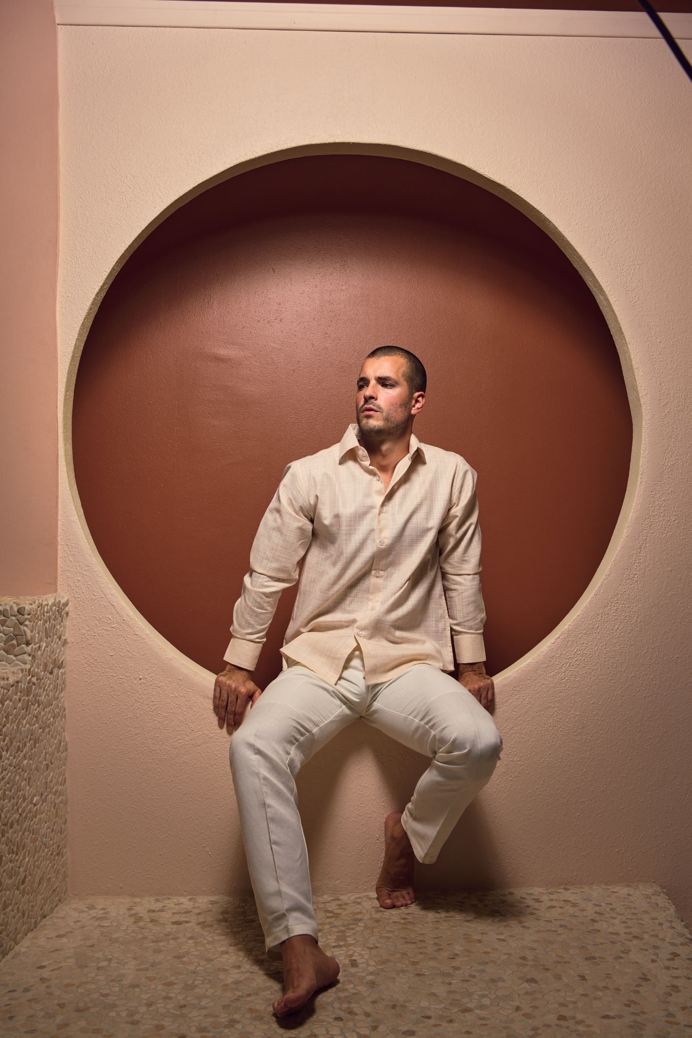 Cross Hatch Linen Blend Long Sleeve Shirt