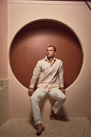 Cross Hatch Linen Blend Long Sleeve Shirt