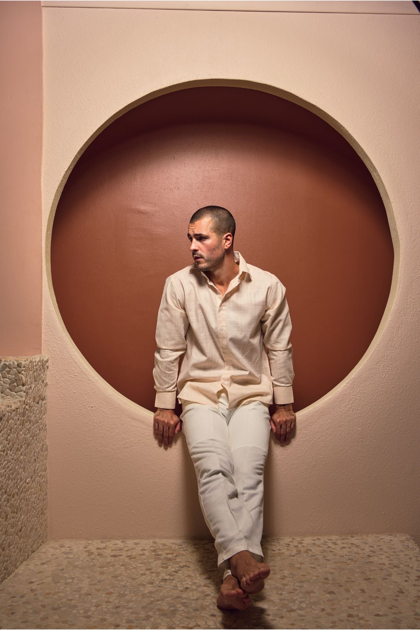 Cross Hatch Linen Blend Long Sleeve Shirt