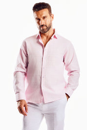 Camisa de manga larga de mezcla de lino con trama cruzada