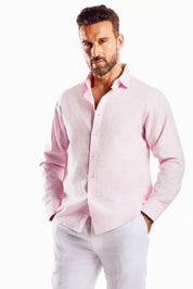 Camisa de manga larga de mezcla de lino con trama cruzada