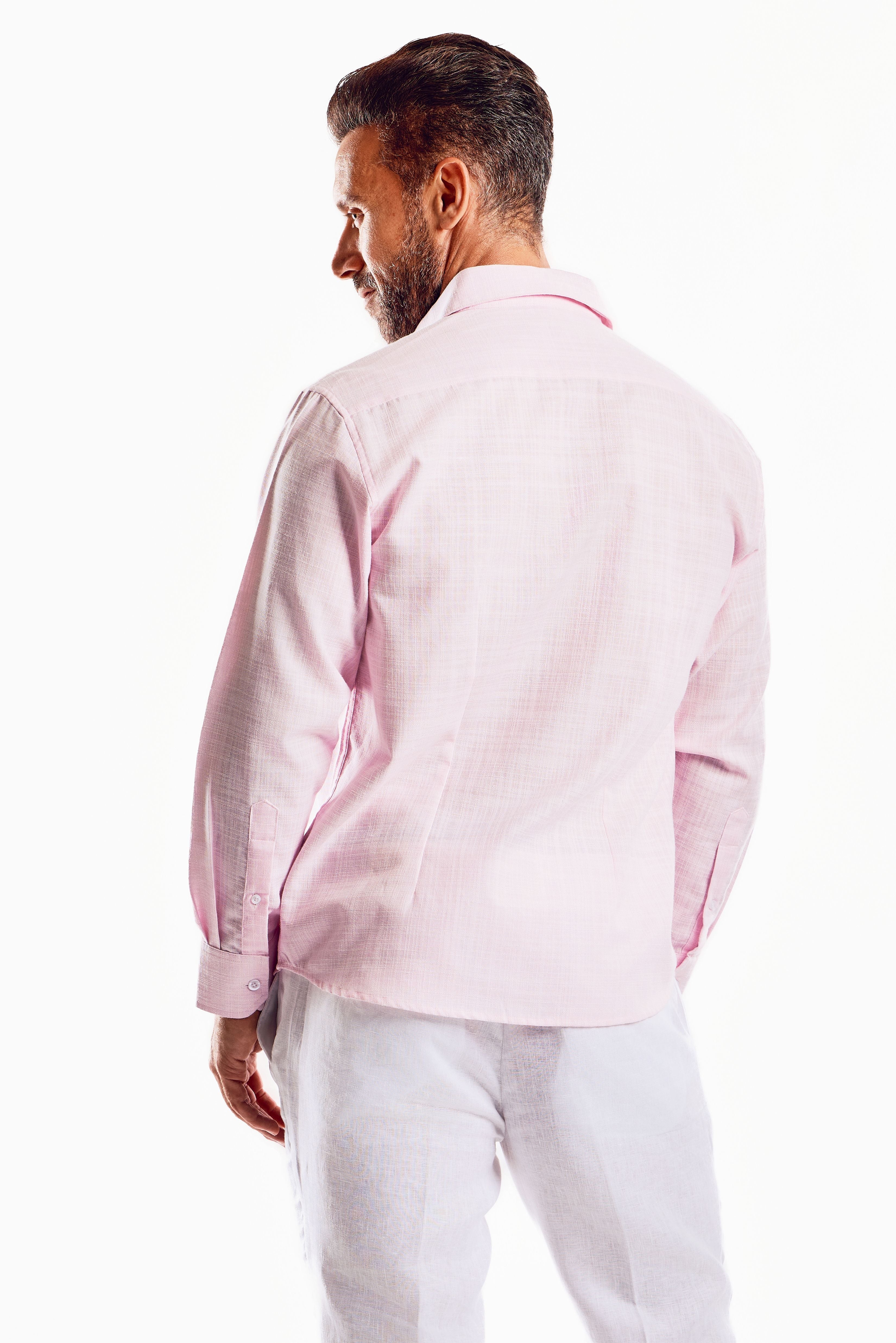 Camisa de manga larga de mezcla de lino con trama cruzada