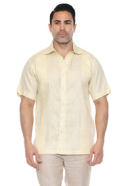 Camisa de lino 100 % para hombre, manga corta, con detalle de pinzas