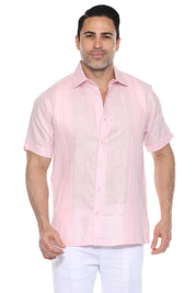 Camisa de lino 100 % para hombre, manga corta, con detalle de pinzas