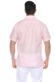 Camisa de lino 100 % para hombre, manga corta, con detalle de pinzas