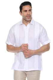 Camisa de lino 100 % para hombre, manga corta, con detalle de pinzas
