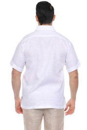 Camisa de lino 100 % para hombre, manga corta, con detalle de pinzas
