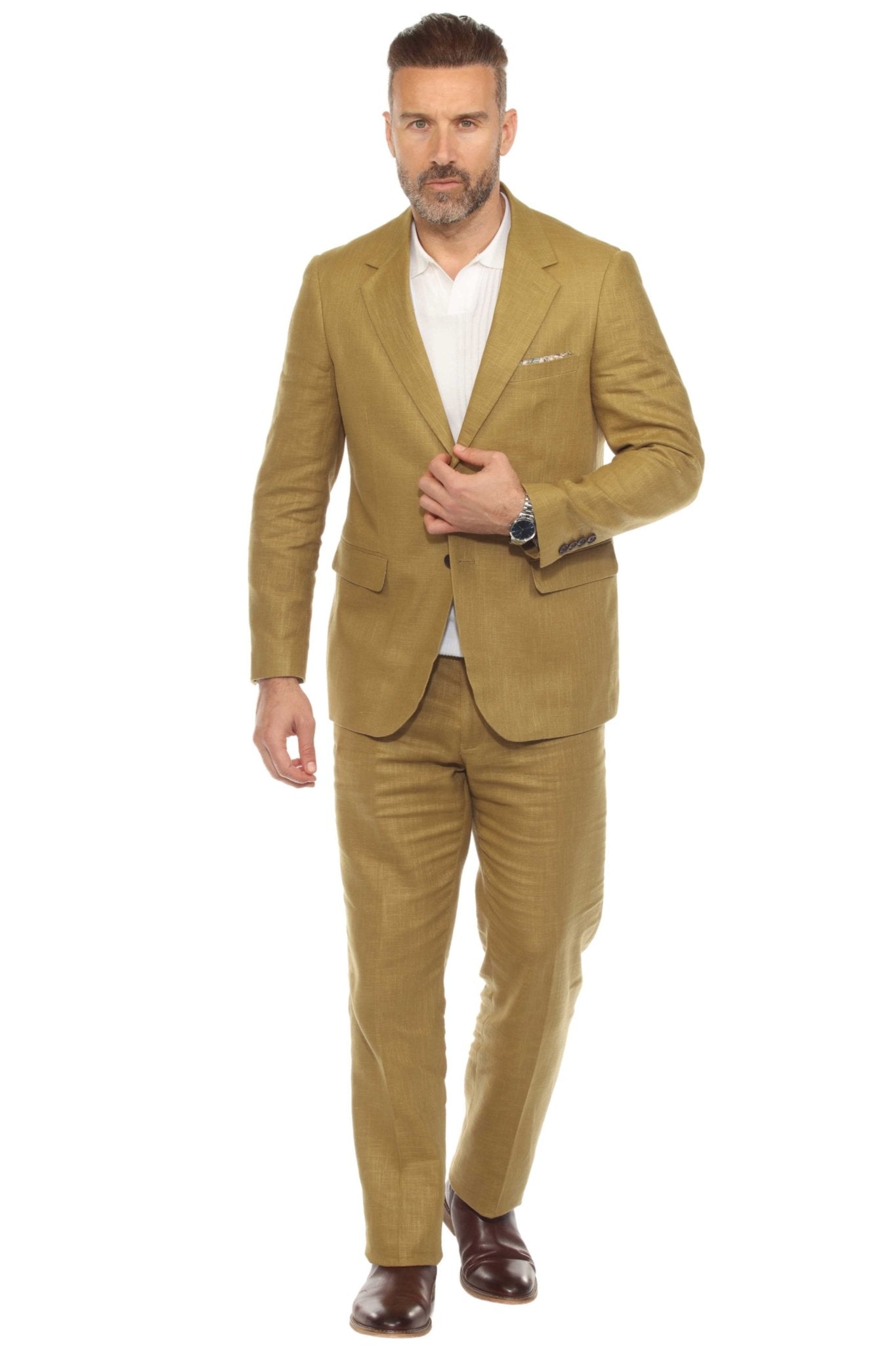 Men's Textured Linen Blend Two-Piece Notch Lapel Suit S /38 JACKET-32W PANT / White Men's Textured Linen Blend Two-Piece Notch Lapel Suit S /38 JACKET-32W PANT / White