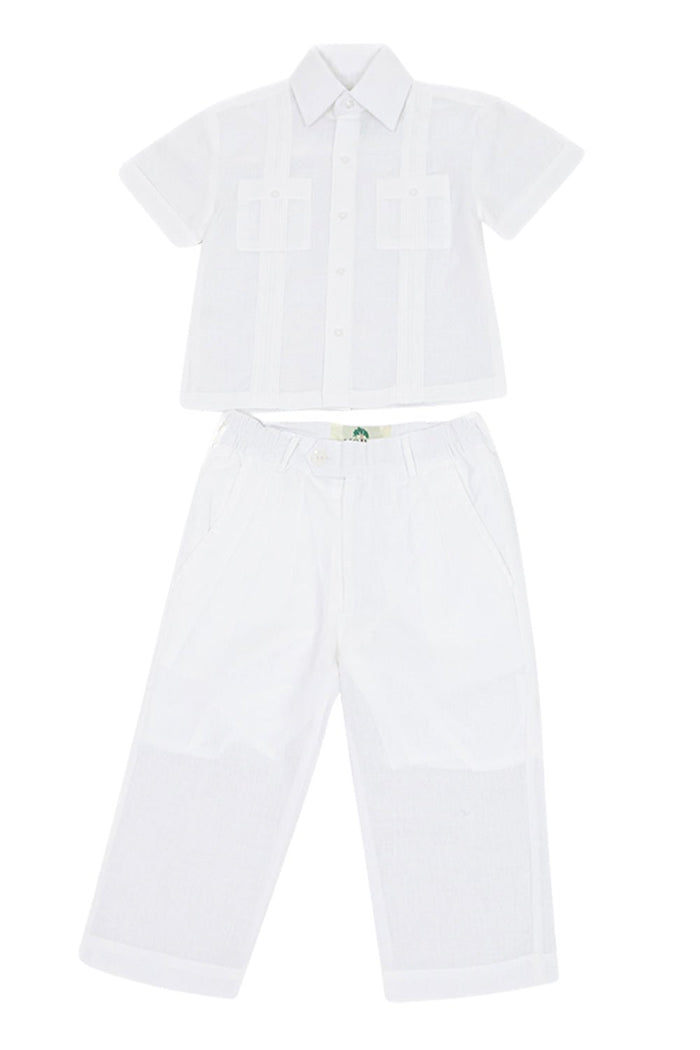 Boys 100% Linen Guayabera Shirt and Pant Set Short Sleeve