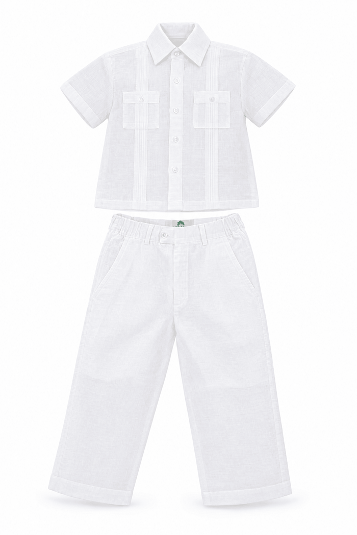 100% Linen Infant Children &amp; Boys Guayabera Set