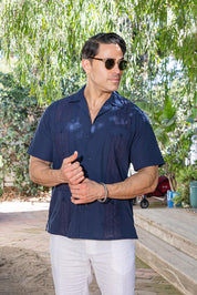 Men's Cropped Four-Pocket Stylish Guayabera Shirt with Embroidery