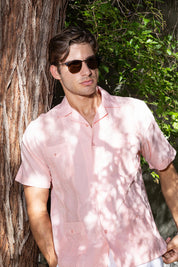 Men's Cropped Four-Pocket Stylish Guayabera Shirt with Embroidery