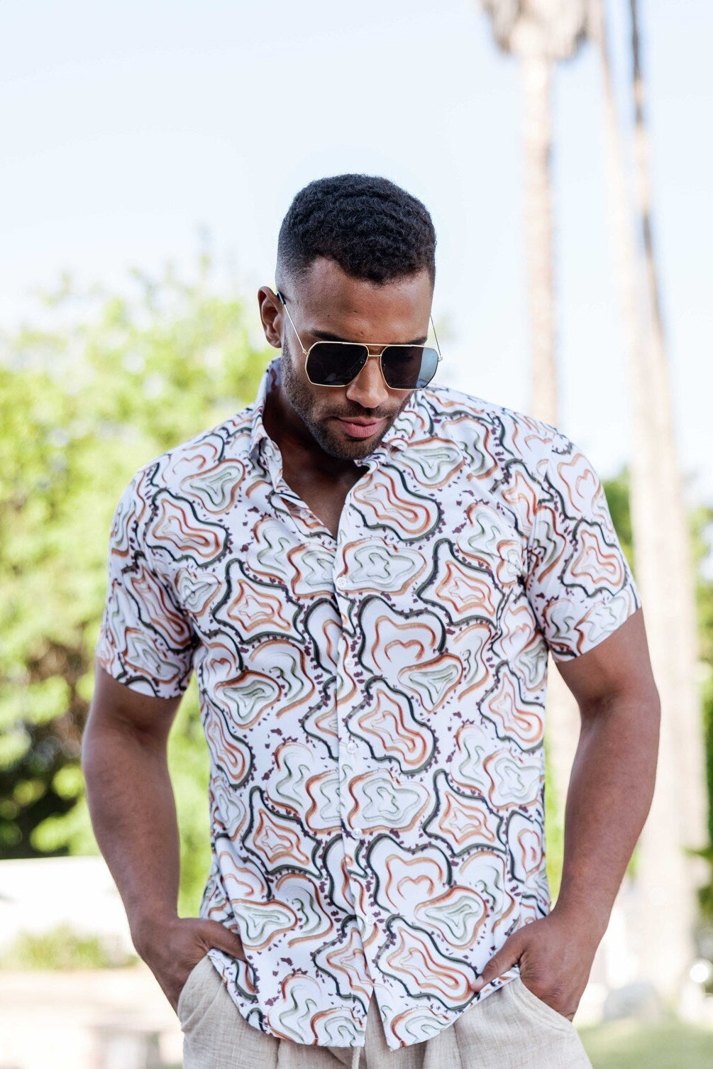 Men’s 4-Way Stretch Multi Abstract Short Sleeve Shirt