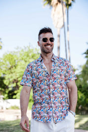 Mojito Lightweight Modern Multi Mini Leaf Pattern Print Stretch Shirt