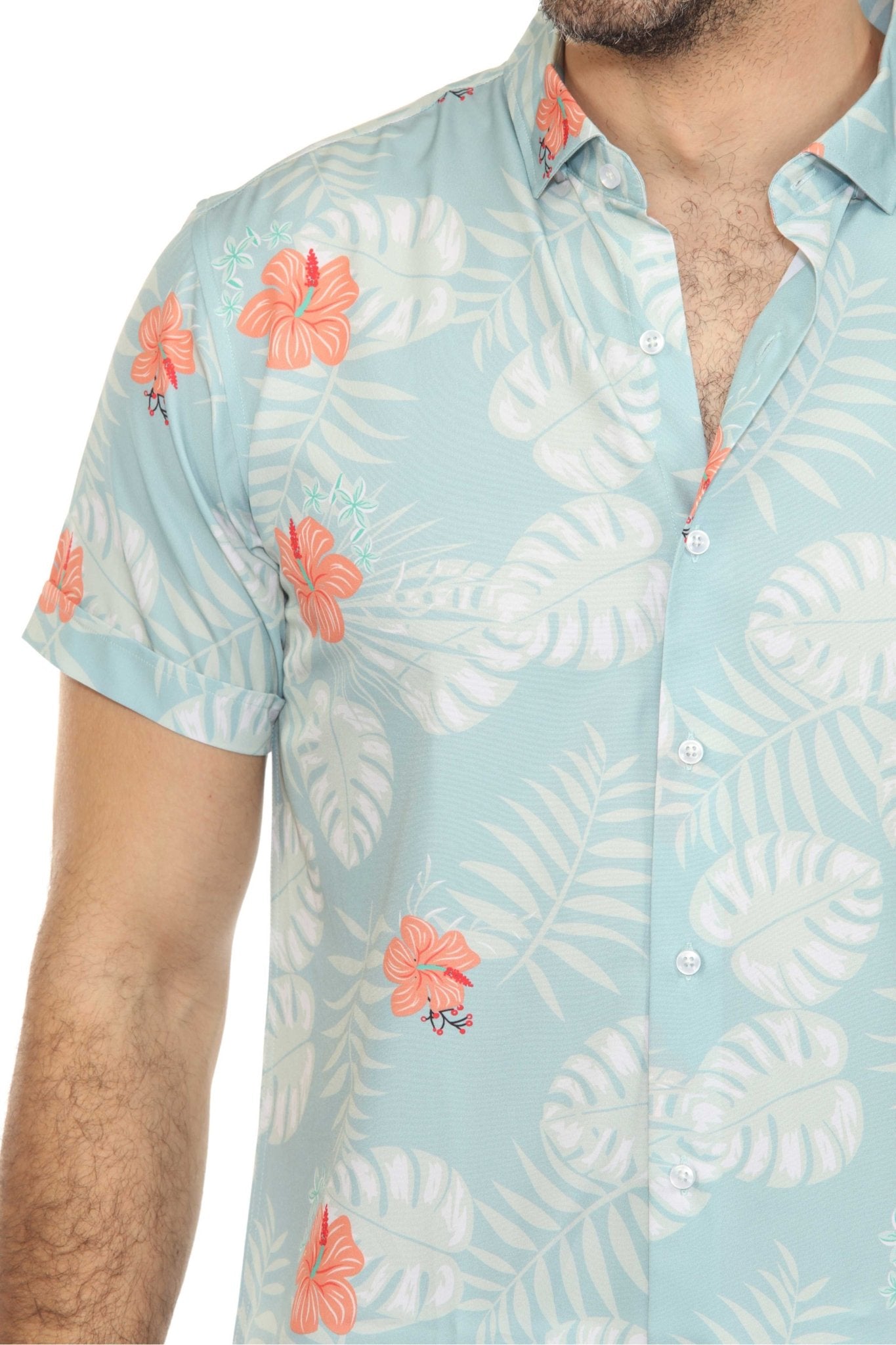 Men’s 4-Way Stretch Aqua Floral Short Sleeve Shirt