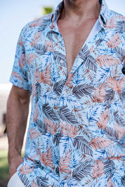 Mojito Lightweight Modern Multi Leaf Pattern Print Stretch Shirt