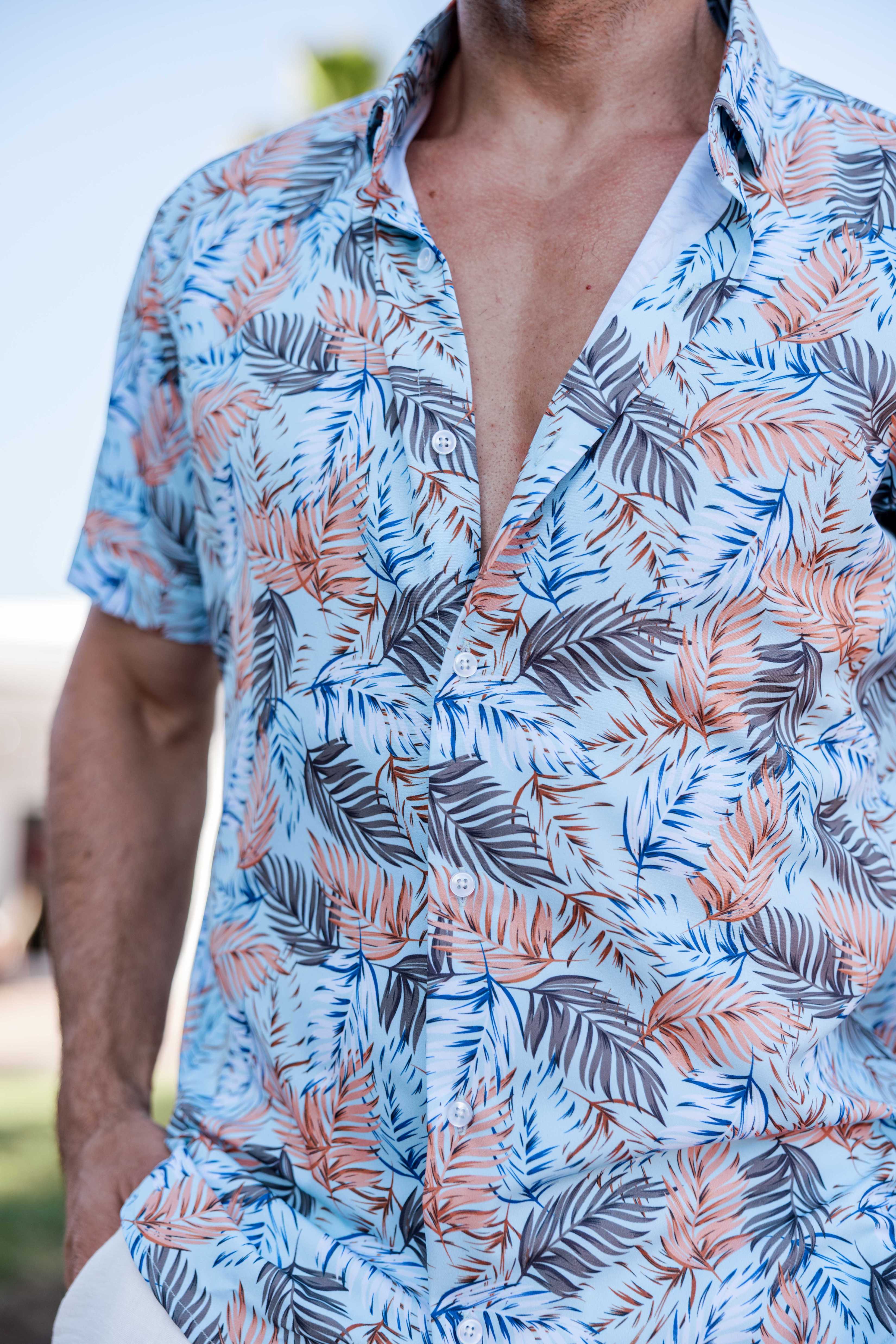 Mojito Lightweight Modern Multi Leaf Pattern Print Stretch Shirt