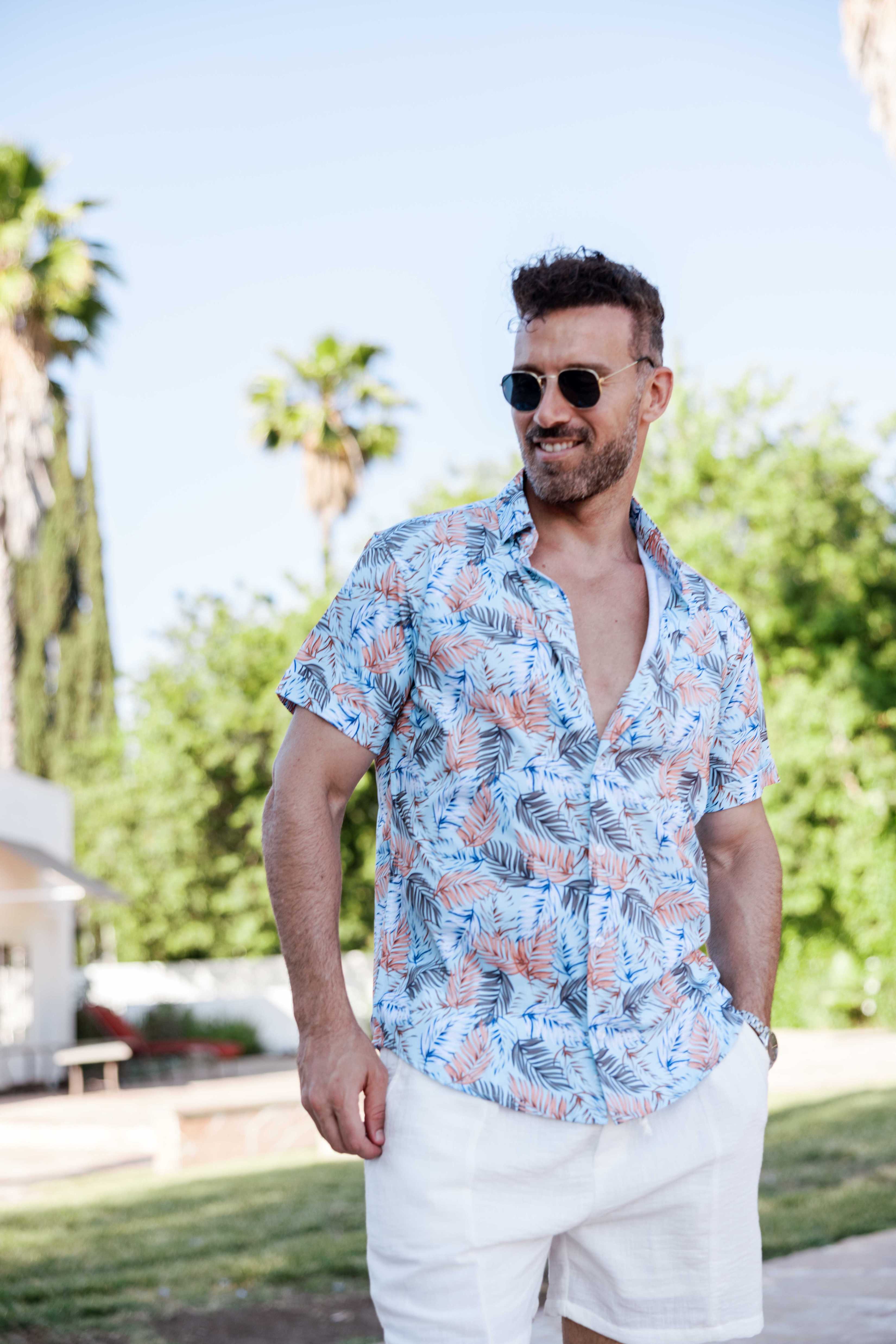 Mojito Lightweight Modern Multi Leaf Pattern Print Stretch Shirt