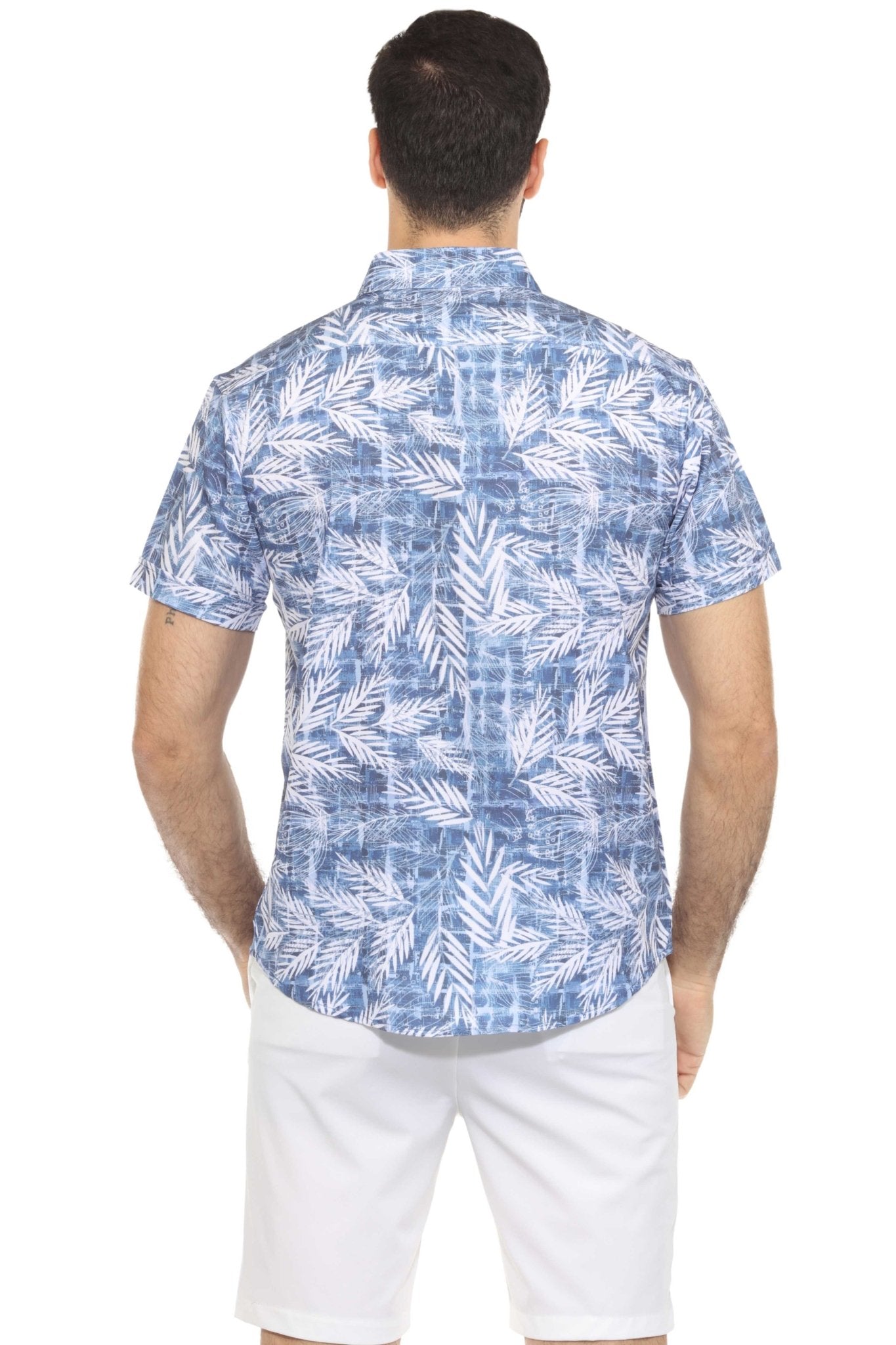 Men’s 4-Way Stretch Blue Leaf Short Sleeve Shirt