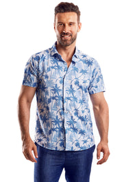 Camisa de manga corta con estampado elegante de poliéster elástico en 4 direcciones