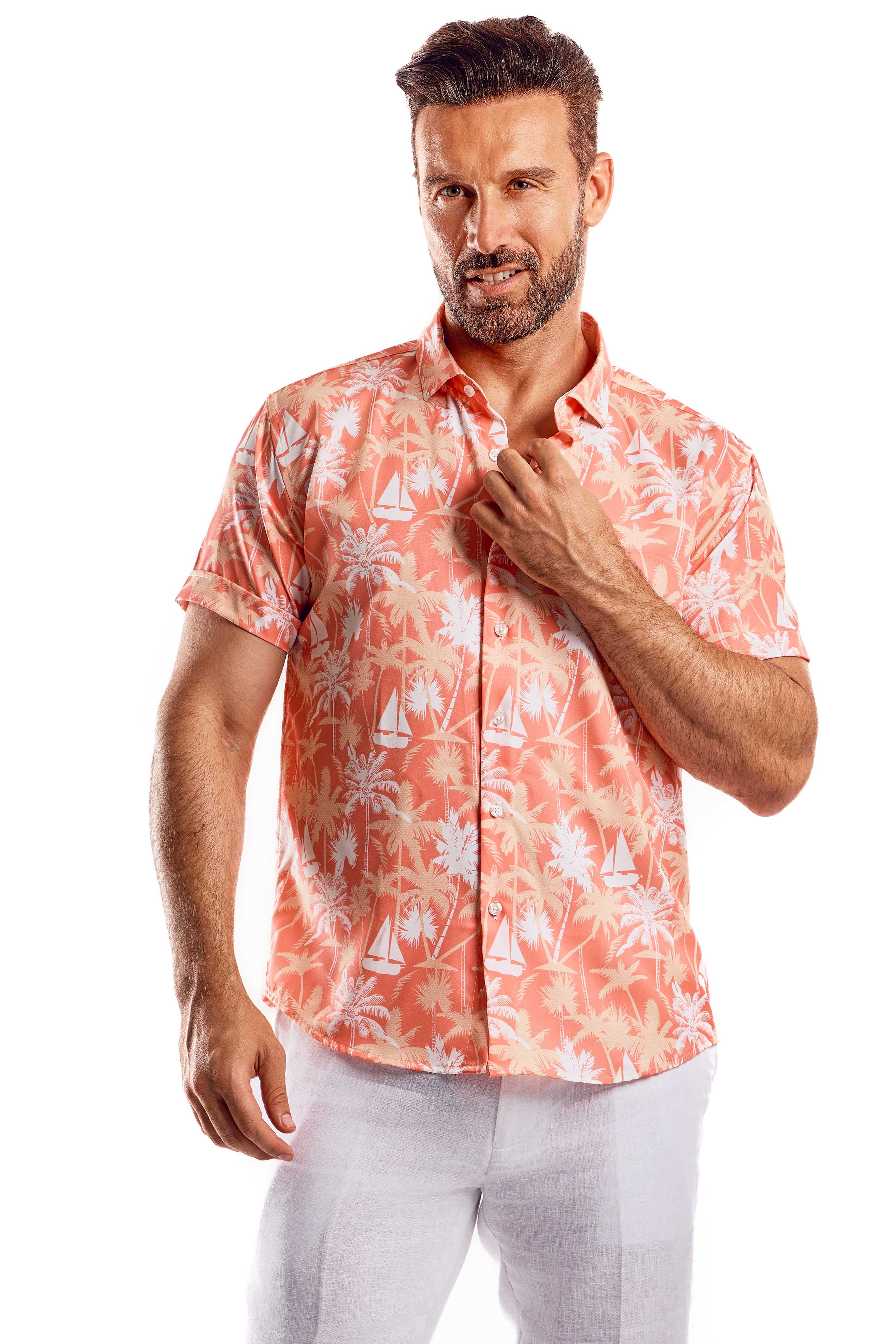 Stylish Print Poly 4 Way Stretch Shirt Short Sleeve