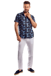 Camisa de manga corta con estampado elegante de poliéster elástico en 4 direcciones