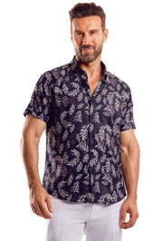 Camisa de manga corta con estampado elegante de poliéster elástico en 4 direcciones