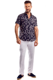Camisa de manga corta con estampado elegante de poliéster elástico en 4 direcciones