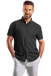 Casual Dress Shirt Solid Color 4 Way Stretch Short Sleeve