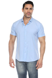 Casual Dress Shirt Solid Color 4 Way Stretch Short Sleeve