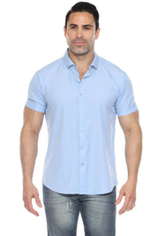 Casual Dress Shirt Solid Color 4 Way Stretch Short Sleeve