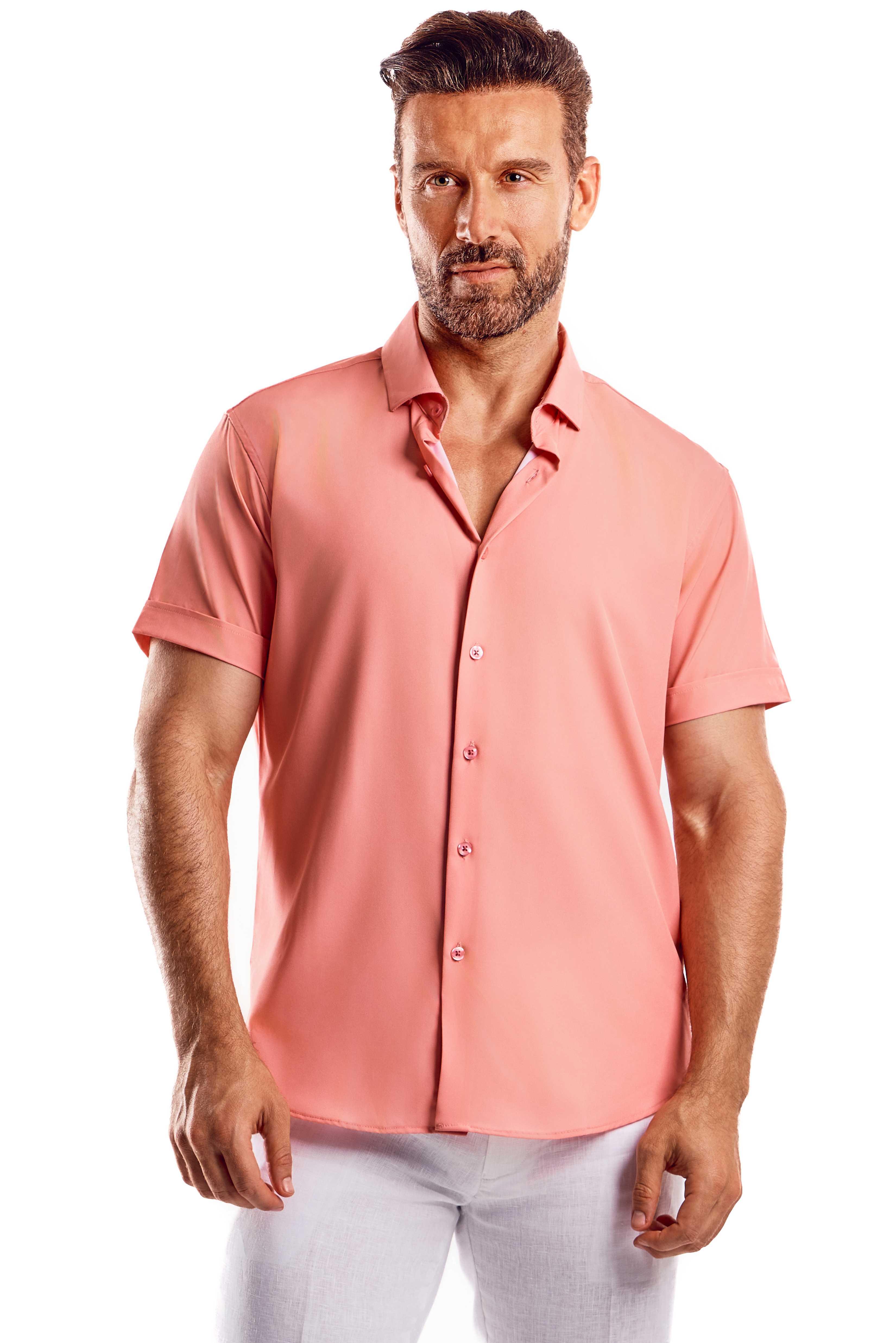 Casual Dress Shirt Solid Color Way Stretch Short Sleeve MS-8822