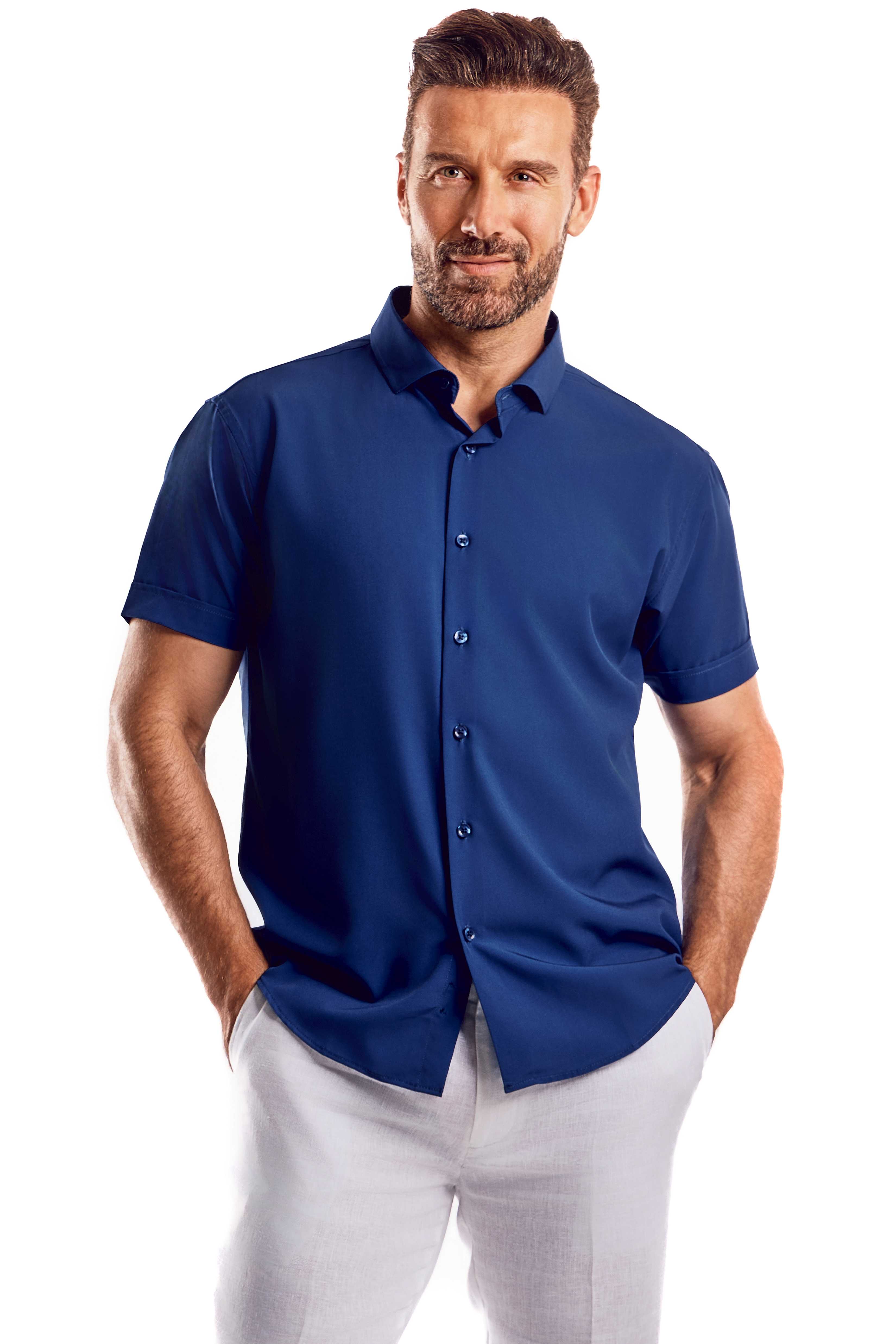Camisa informal de manga corta, color liso y elástica en 4 direcciones